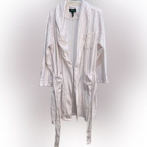 Lauren Ralph Lauren Pink White Vertical Thin Striped Long Bath Robe Size XL